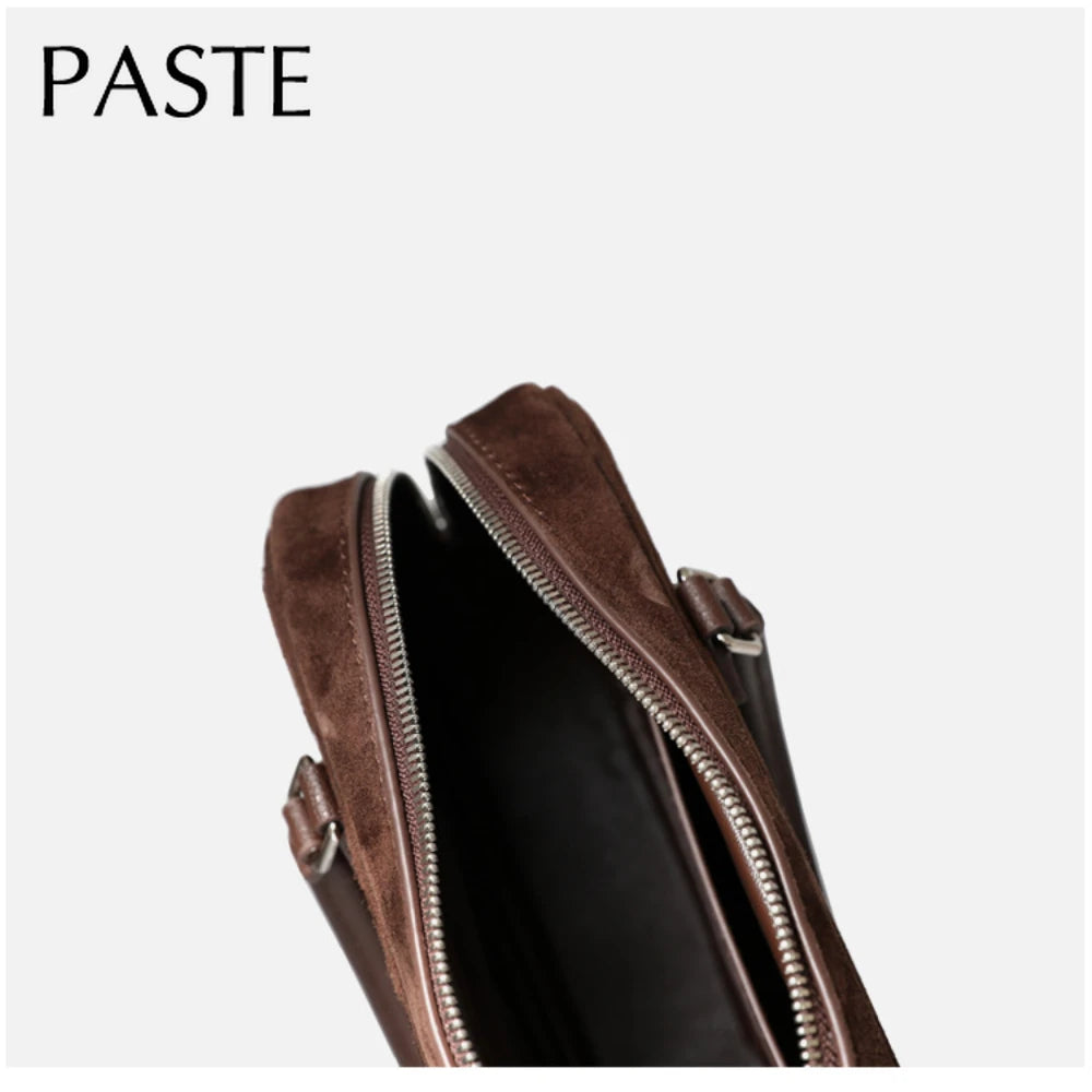 Reißverschluss offen matt Wildleder Kuh Leder Frauen Handtasche Büro Dame Pendler dünne Schultertasche