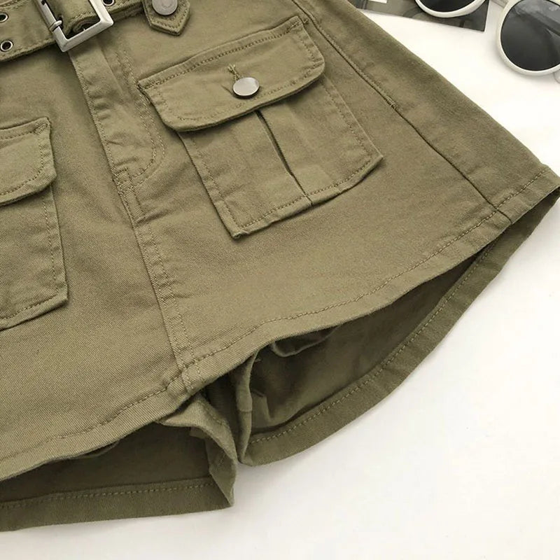Lucyever High Waist Mini Skirt with Belt Short Culotte Skirt