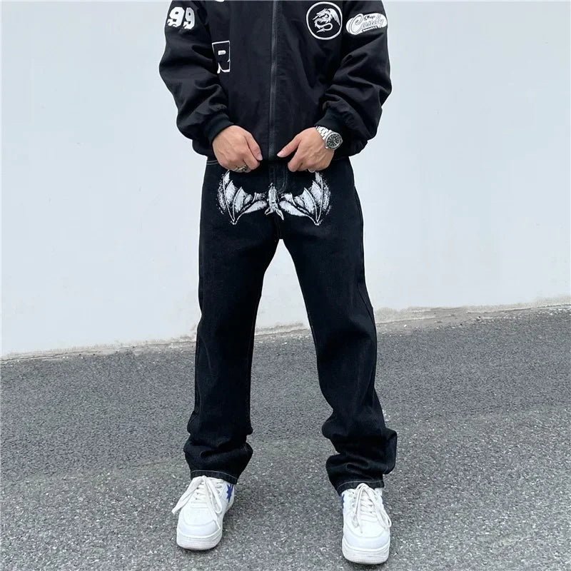 American Style High Street Skeleton Printing Jeans
