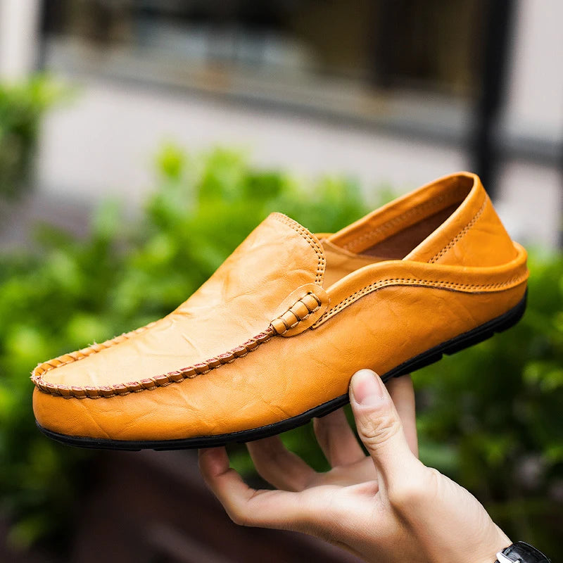 Men Casual Leather Moccasins Breathable Slip on Boat Shoes