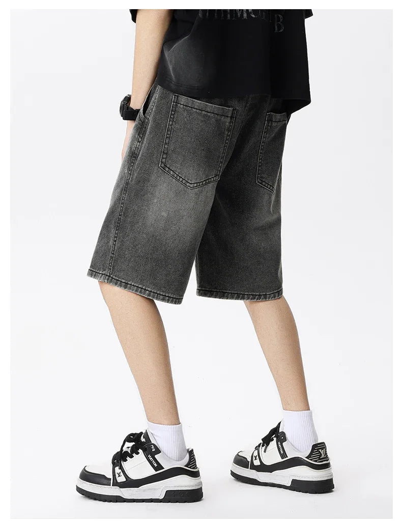 Thin Retro Casual Denim Shorts Soft Comfortable Stretchy Loose Drawstring