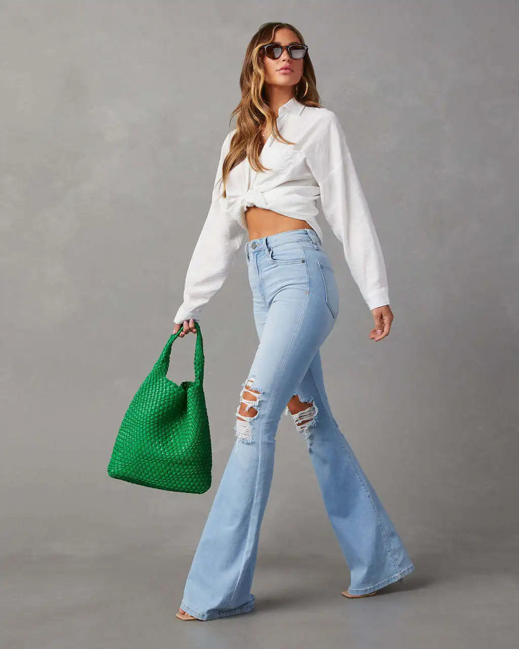 Schlanke Jeanshose mit Lochmuster und hoher Taille für Damen