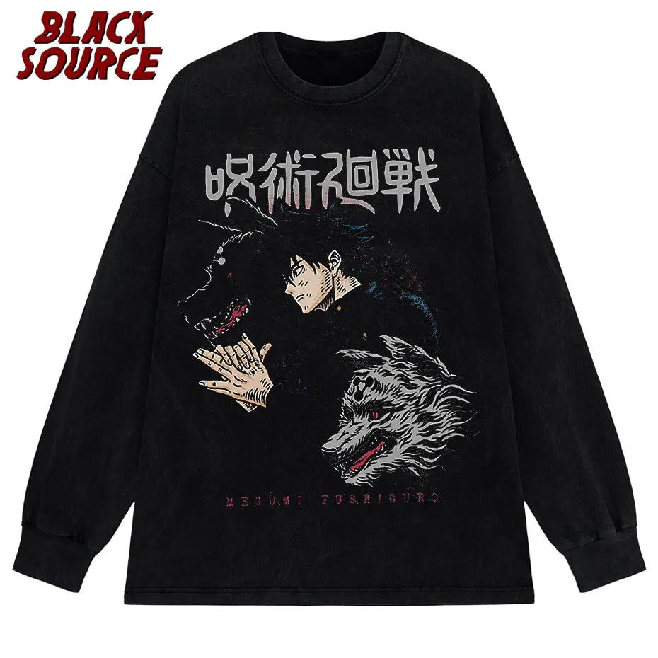 Männer Harajuku Schwarz Gewaschen T-Shirt Hip Hop Streetwear