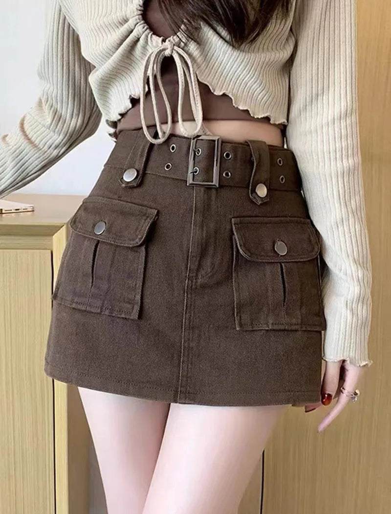 Lucyever High Waist Mini Skirt with Belt Short Culotte Skirt