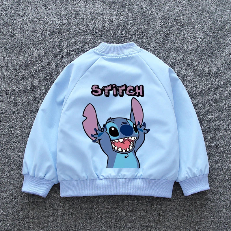 Children Boy Cartoon Lilo and Stitch Zipper Long Sleeve Windproof Outerwear