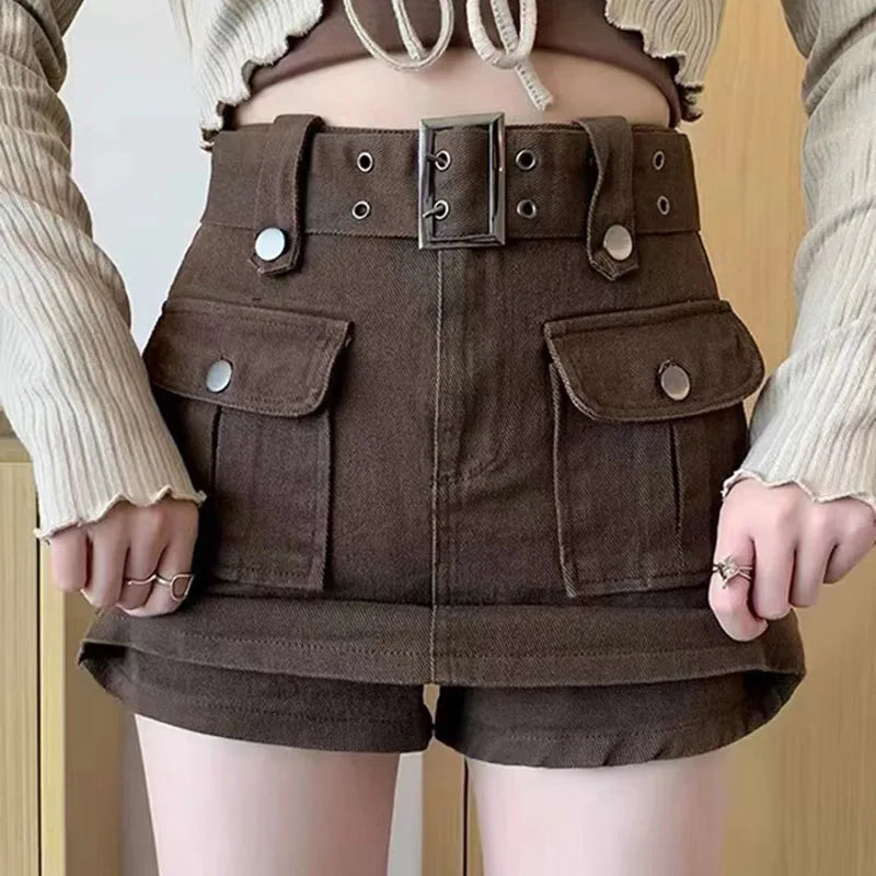 Lucyever High Waist Mini Skirt with Belt Short Culotte Skirt
