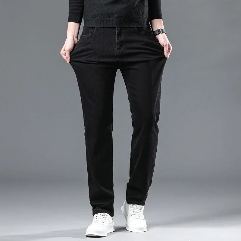 Autumn Black Men Business Casual Stretch Classic Denim Pants
