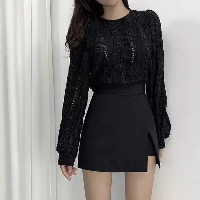 Mini Skirts Women Irregular Solid Side-slit Stretchy Style Trendy Chic