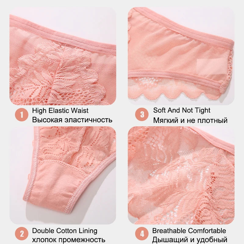 3Pcs/Set Sexy Lace Thongs Women Solid G-String Panties