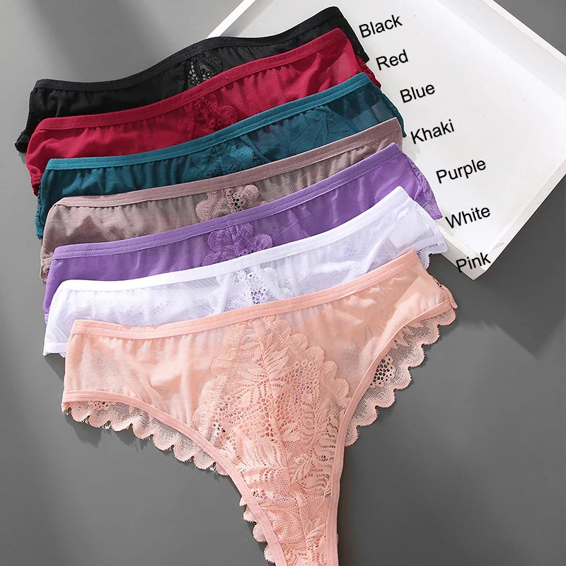 3Pcs/Set Sexy Lace Thongs Women Solid G-String Panties