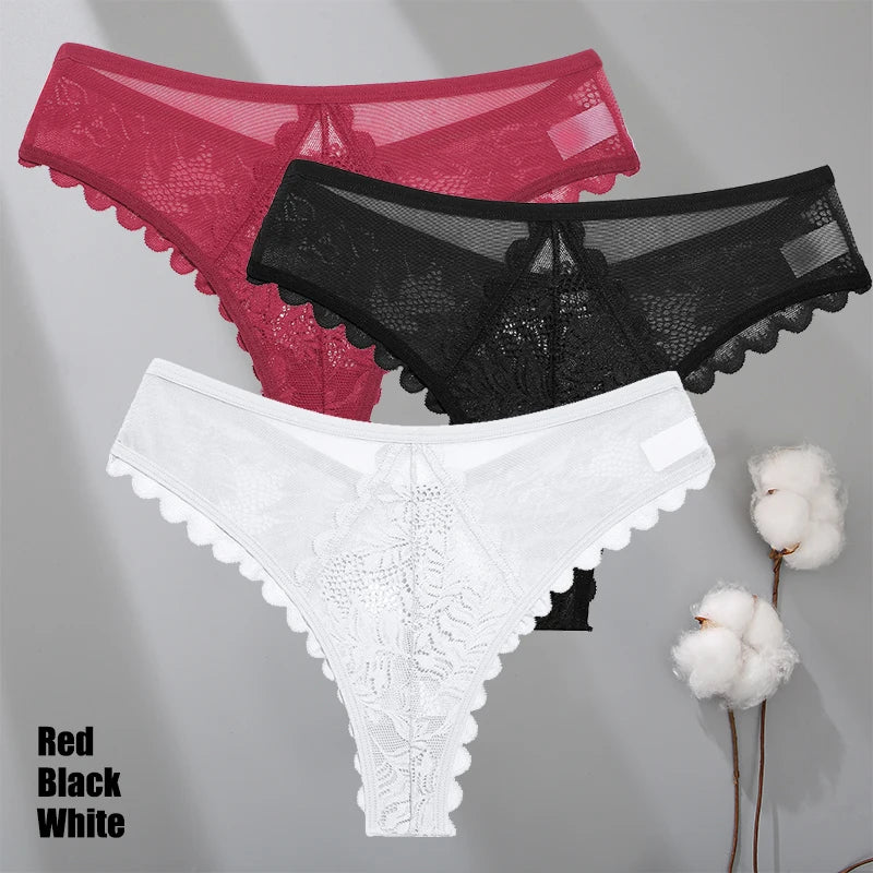 3Pcs/Set Sexy Lace Thongs Women Solid G-String Panties