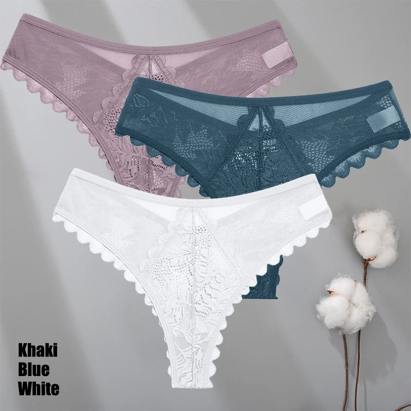 3Pcs/Set Sexy Lace Thongs Women Solid G-String Panties