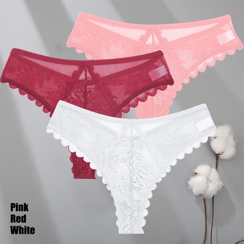3Pcs/Set Sexy Lace Thongs Women Solid G-String Panties