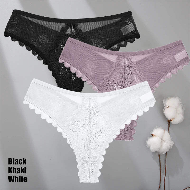 3Pcs/Set Sexy Lace Thongs Women Solid G-String Panties