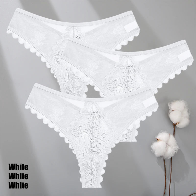 3Pcs/Set Sexy Lace Thongs Women Solid G-String Panties