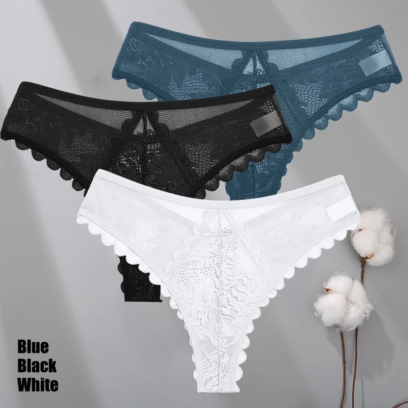 3Pcs/Set Sexy Lace Thongs Women Solid G-String Panties