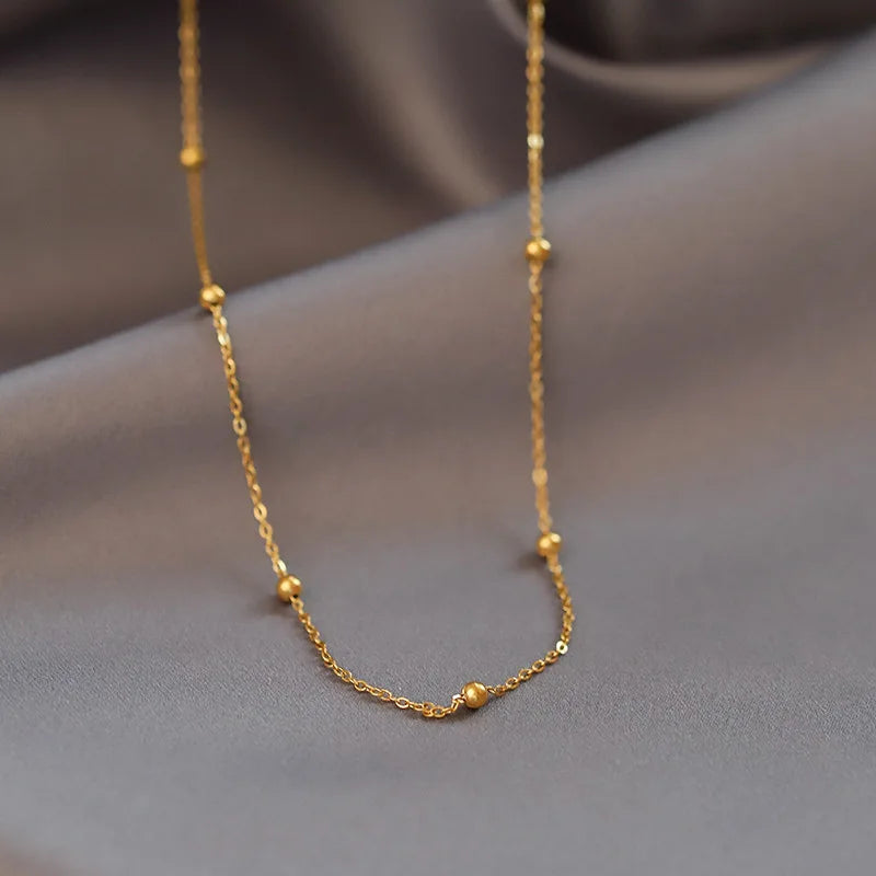 New Stainless Steel Gold Color Beads Necklace