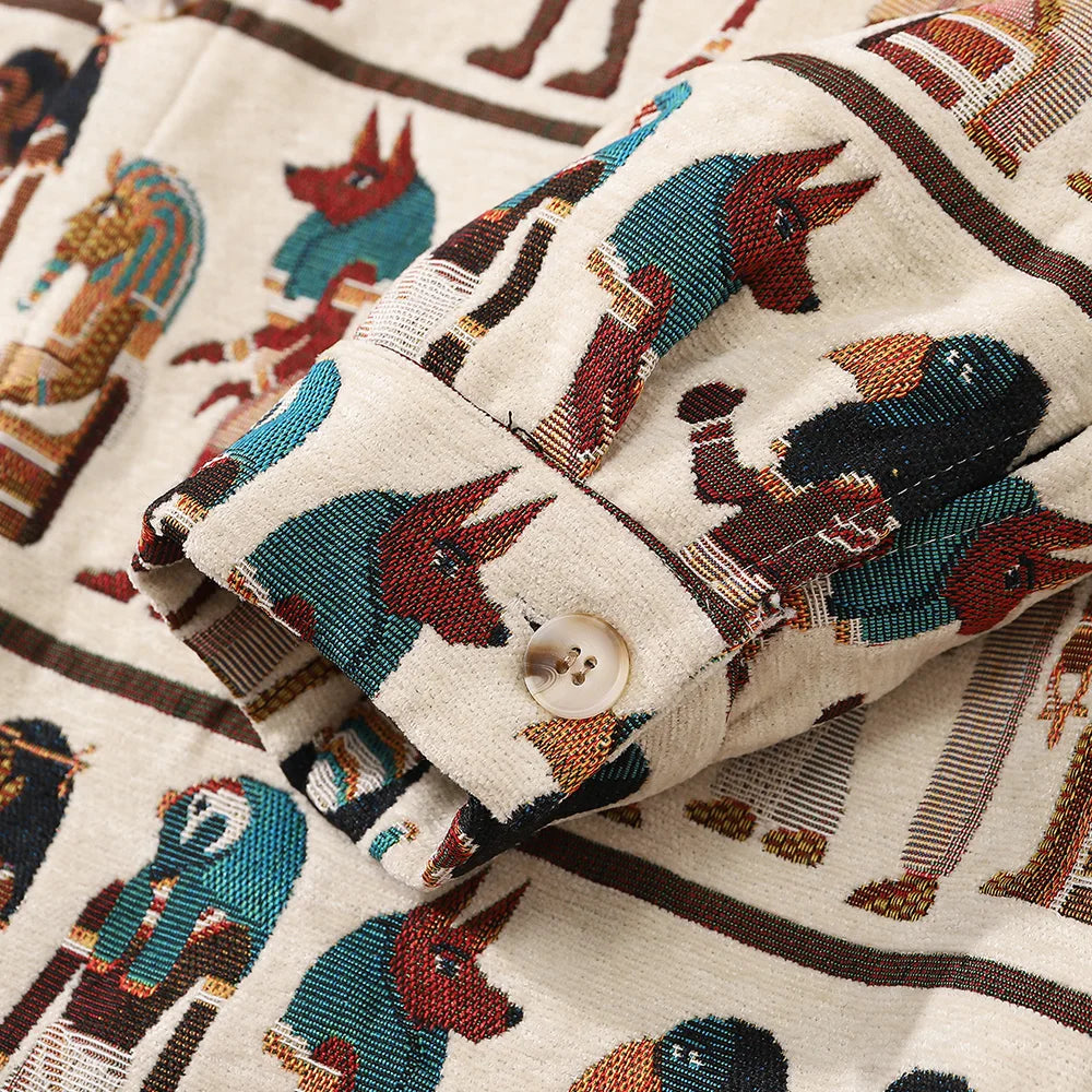 Männer Retro Hemd mit ägyptischer Streifenstickerei