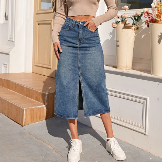 ZHISILAO Neuer gerader Jeansrock mit hoher Taille
