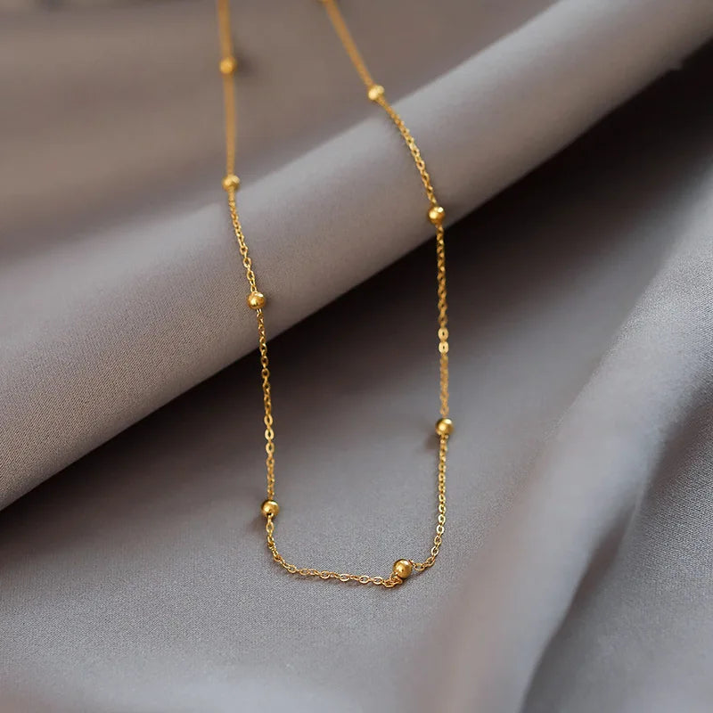 New Stainless Steel Gold Color Beads Necklace