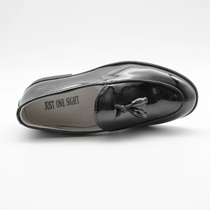 New Boys Black Faux Leather Slip On Tassel Loafers