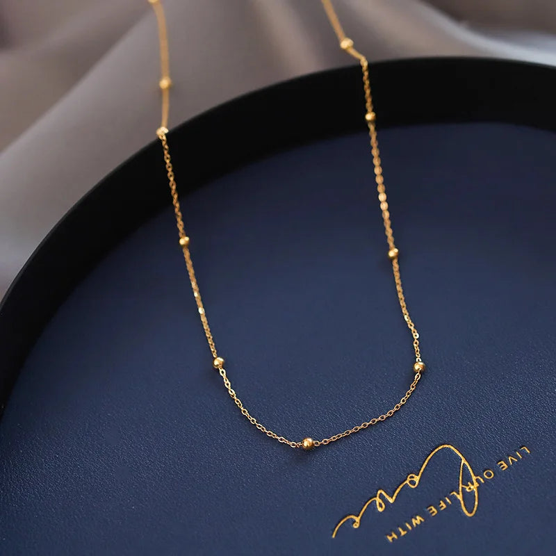 New Stainless Steel Gold Color Beads Necklace