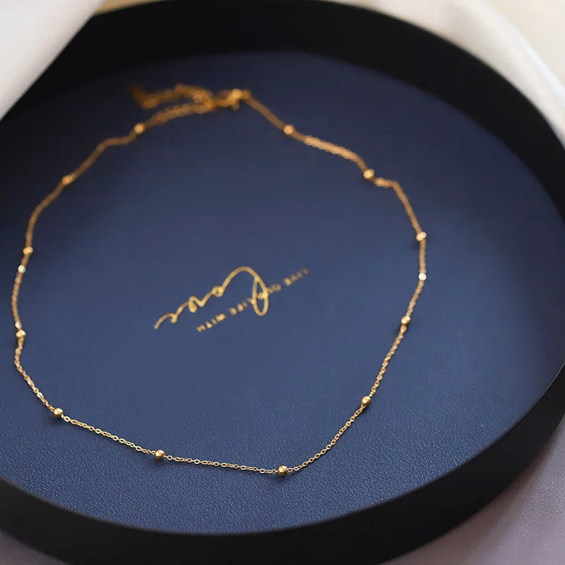New Stainless Steel Gold Color Beads Necklace