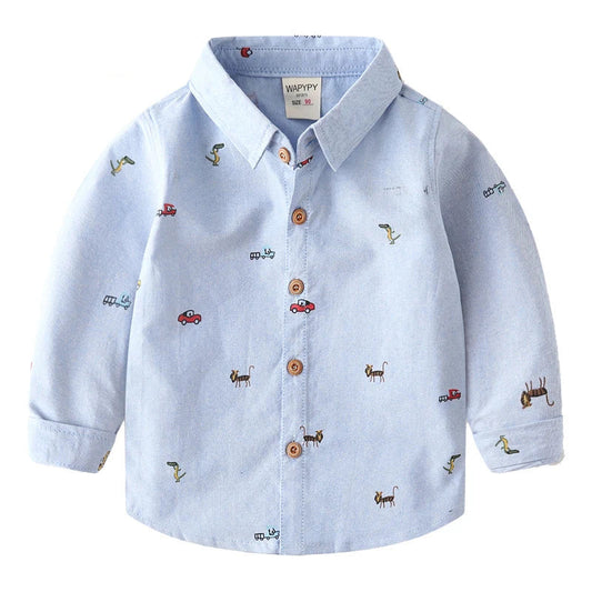 Autumn 100% Cotton Oxford Car Printing Long Sleeves Shirts