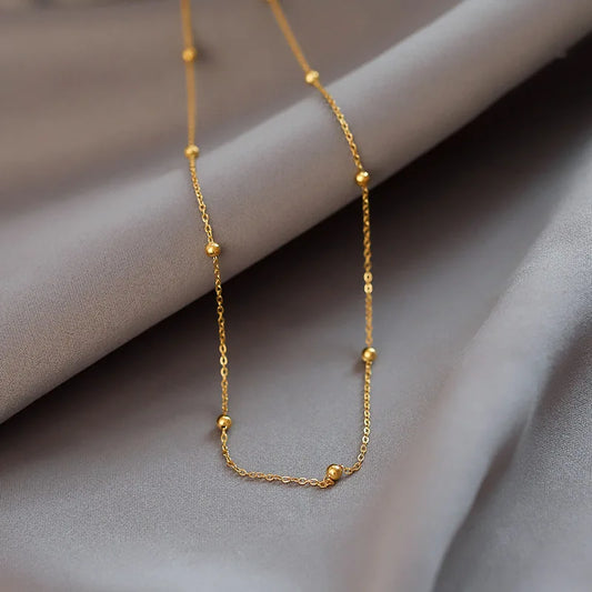 New Stainless Steel Gold Color Beads Necklace