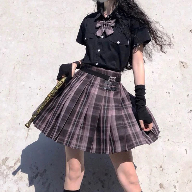Hohe Taille Weiß Rosa Kawaii Harajuku Goth Y2k Rock