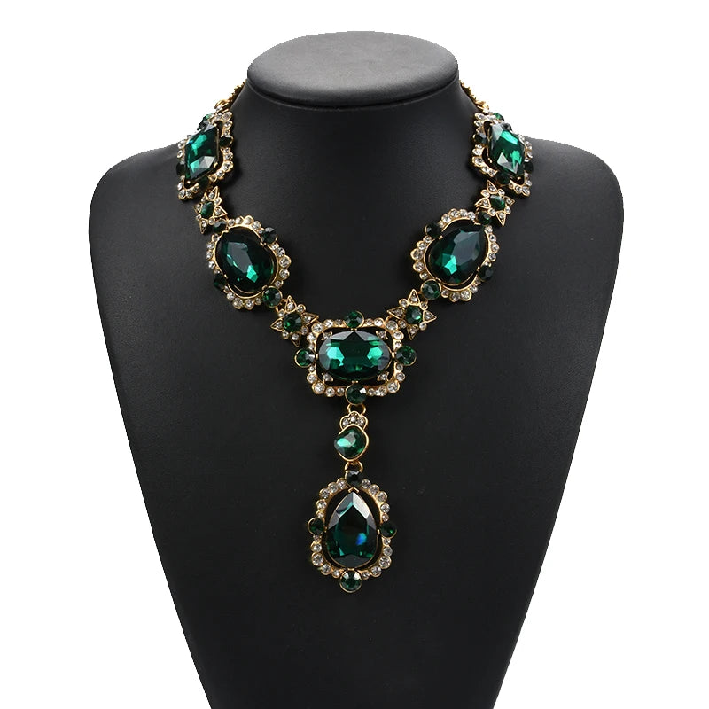 Women Purple Red Green Clear Big Glass Crystal Pendants Necklace