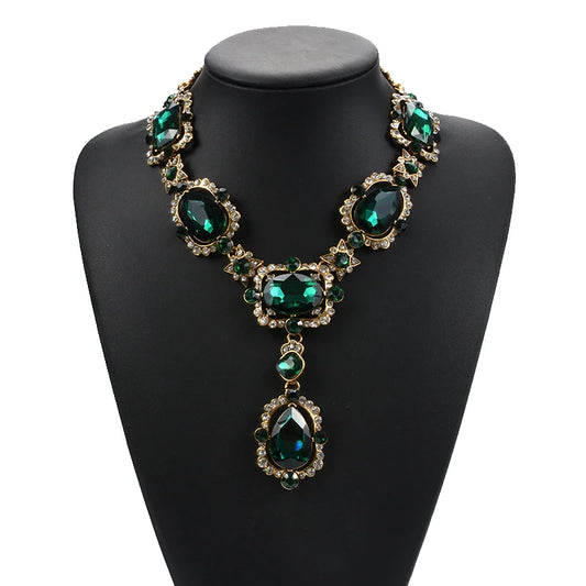 Women Purple Red Green Clear Big Glass Crystal Pendants Necklace
