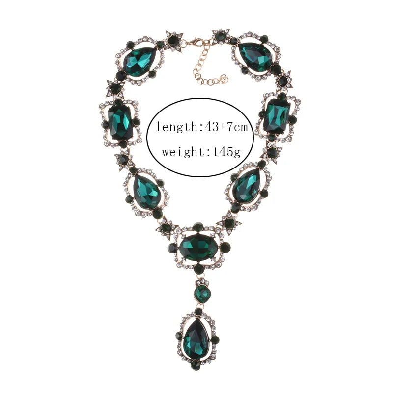Women Purple Red Green Clear Big Glass Crystal Pendants Necklace