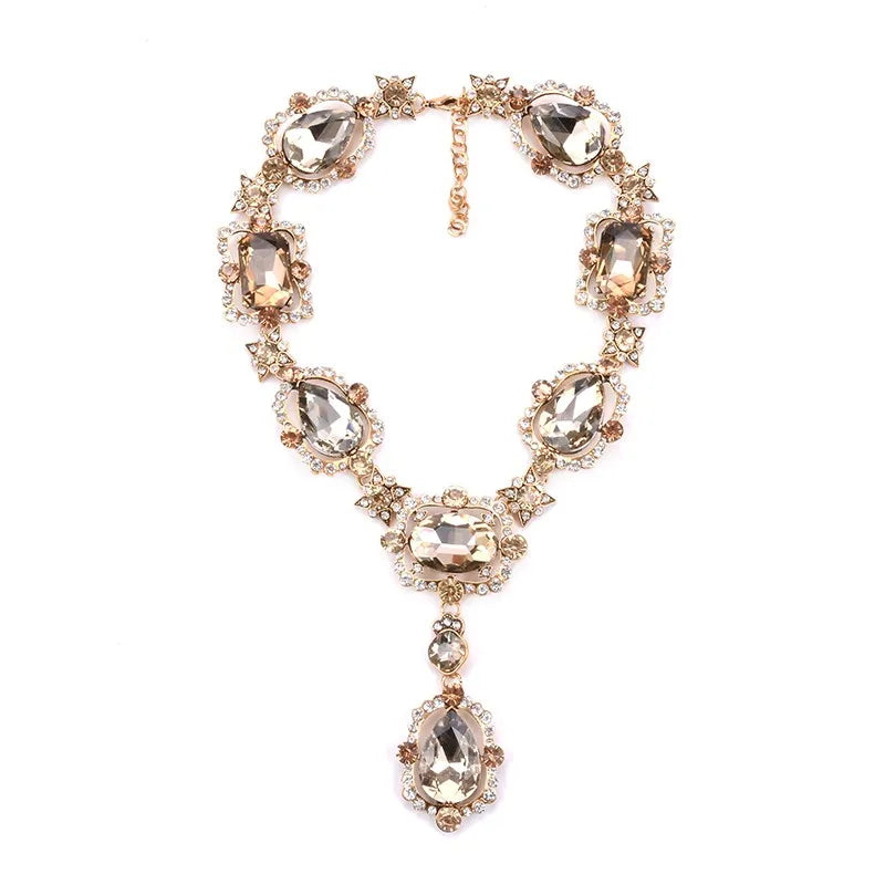 Women Purple Red Green Clear Big Glass Crystal Pendants Necklace
