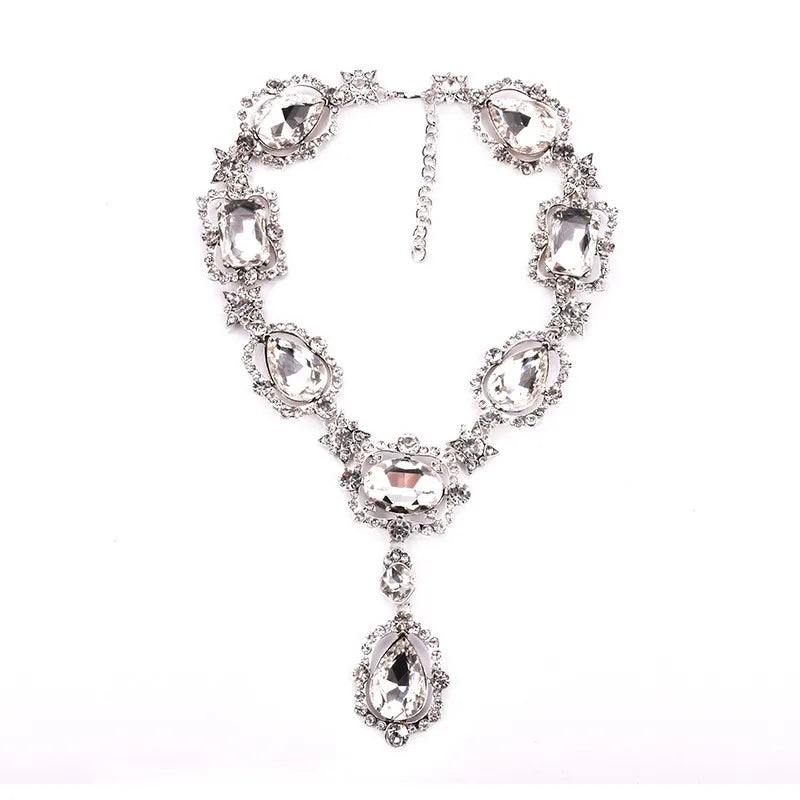 Women Purple Red Green Clear Big Glass Crystal Pendants Necklace