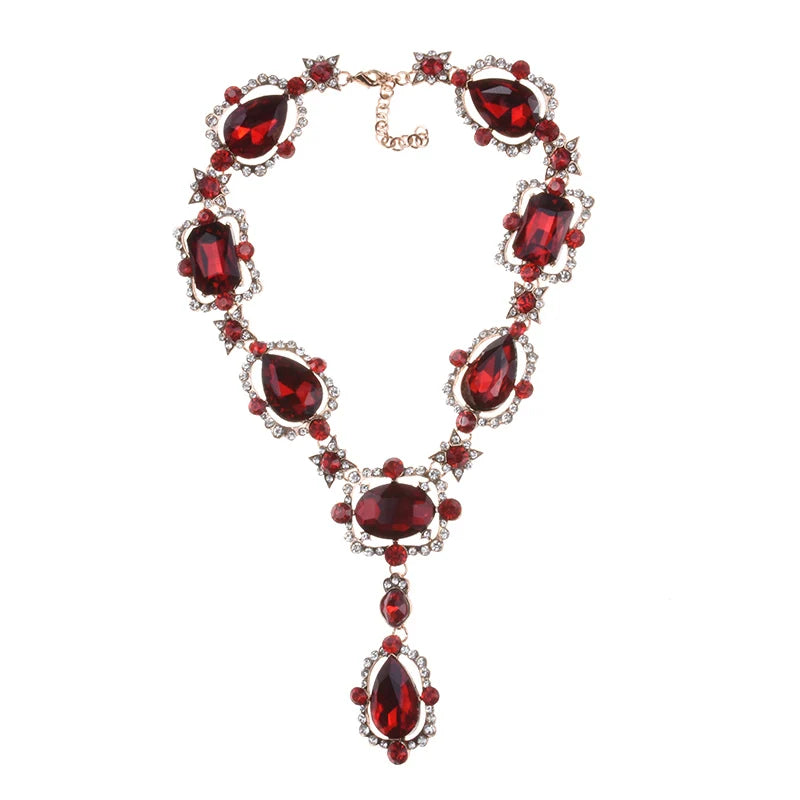 Women Purple Red Green Clear Big Glass Crystal Pendants Necklace