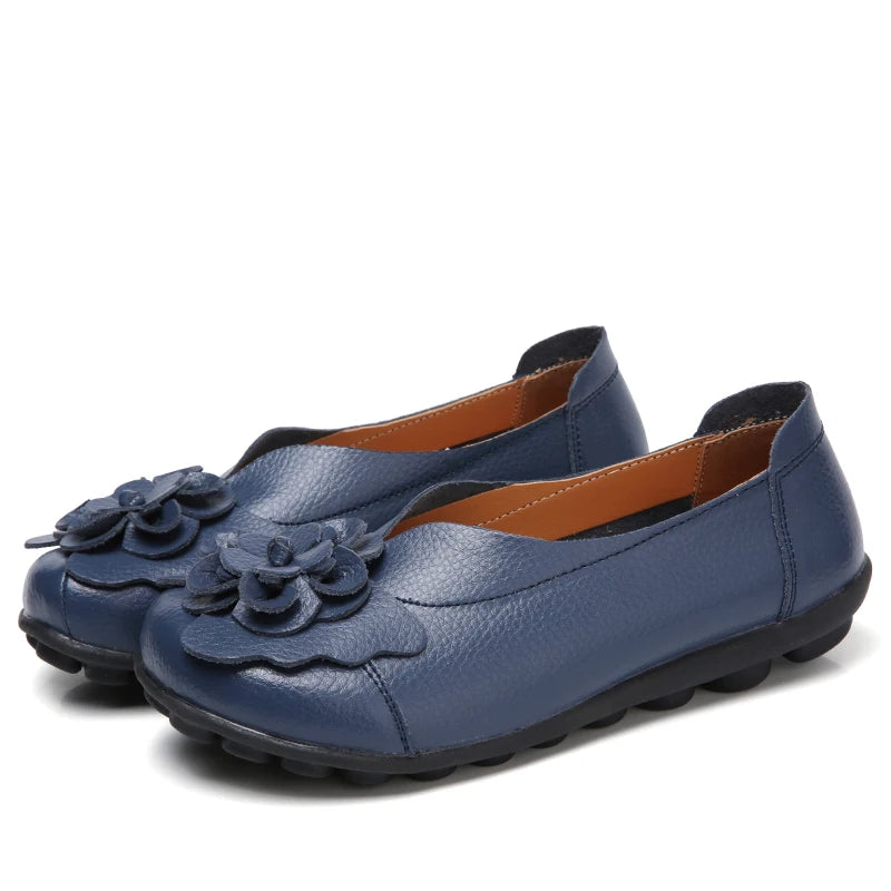 Summer Soft Genuine Leather Flat Slip On Loafers