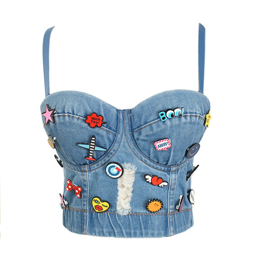 Women's Denim Bralette Cropped Top