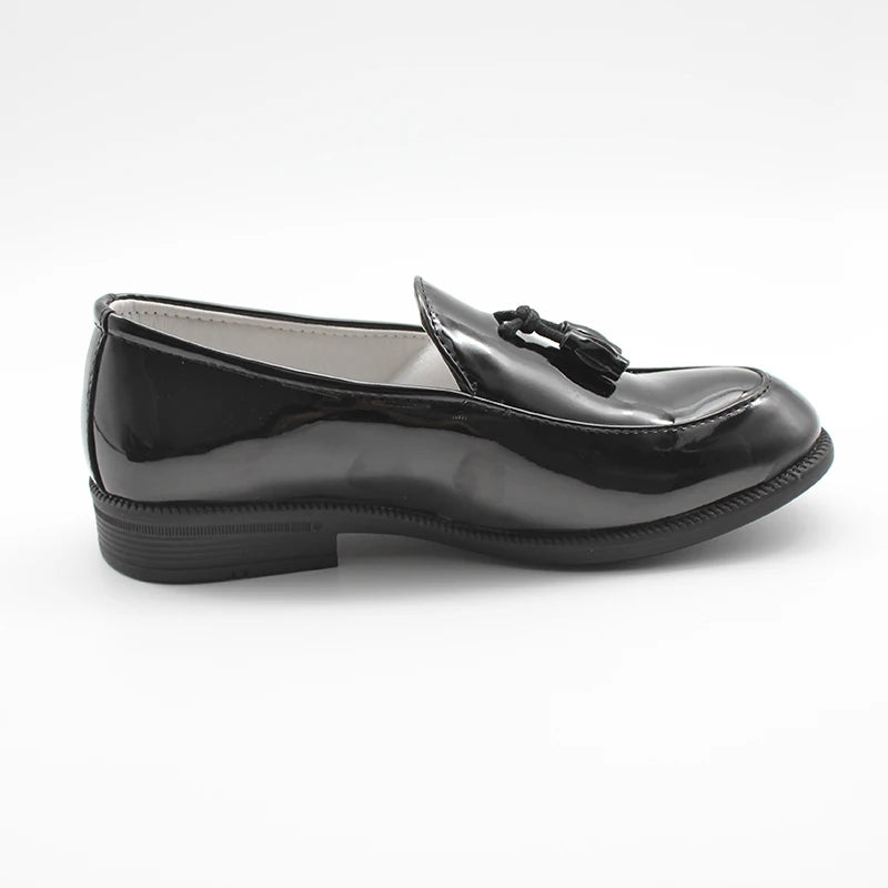 New Boys Black Faux Leather Slip On Tassel Loafers