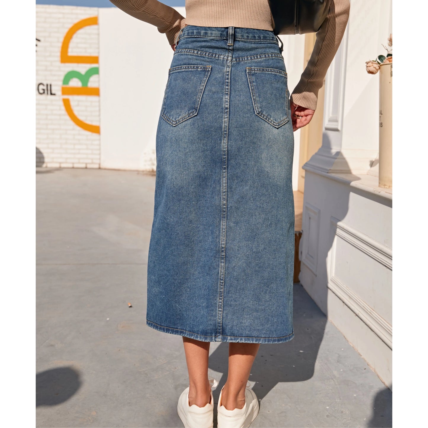 ZHISILAO New High Waist Straight Denim Skirt