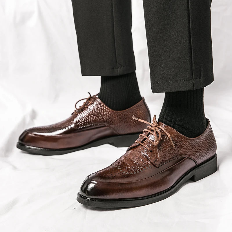 Men Casual Brock Oxford Retro Crocodile Leather Shoes