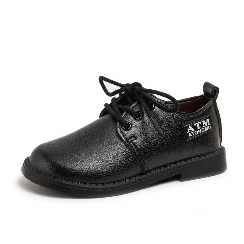 Kids Leather Four Seasons Versatile Black Shoes