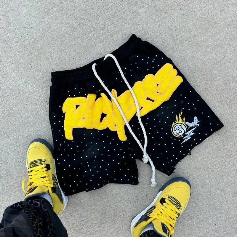 Men Rhinestone Letter Print Cotton sweatpants