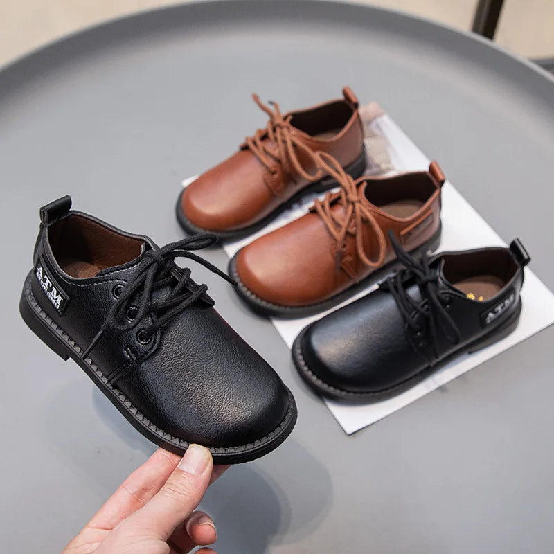 Kids Leather Four Seasons Versatile Black Shoes