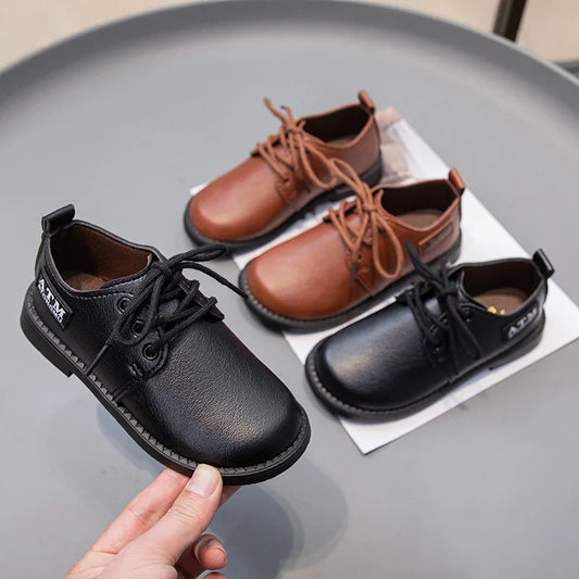 Kids Leather Four Seasons Versatile Black Shoes