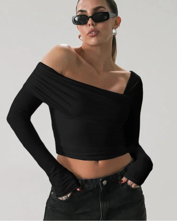 Weird Puss Pleat Irregular Crop Tops