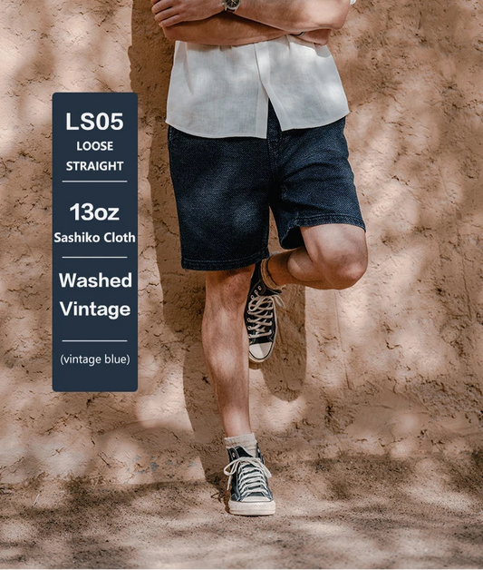 Summer New  Indigo Sashiko Fabric Denim Shorts