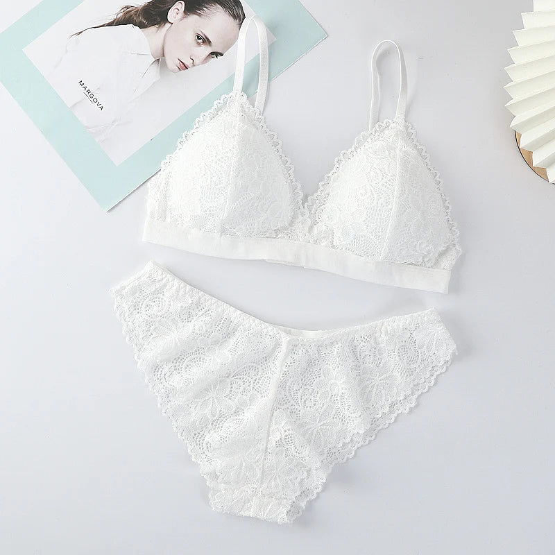 New Low Waist Briefs Vneck Embroidery Brassiere Panties Set