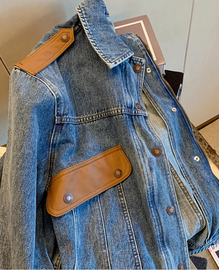 New Blue Vintage Patchwork Denim Jacket