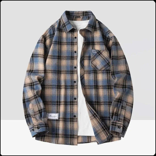 Herbst Langarm Blau Lose Herren Casual Hemd